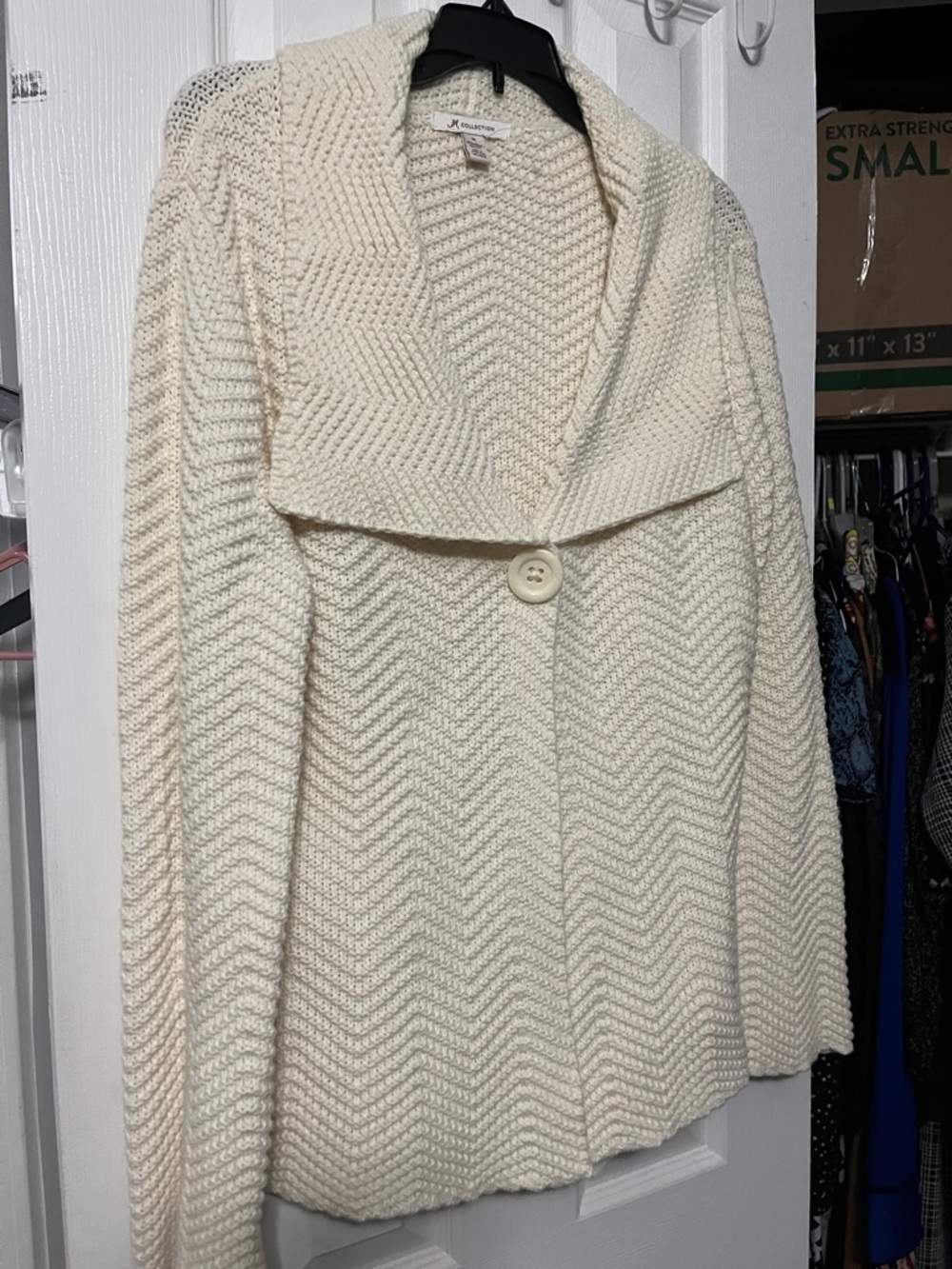 JM Collection Cream Chevron Knit Shawl-Collar Coat